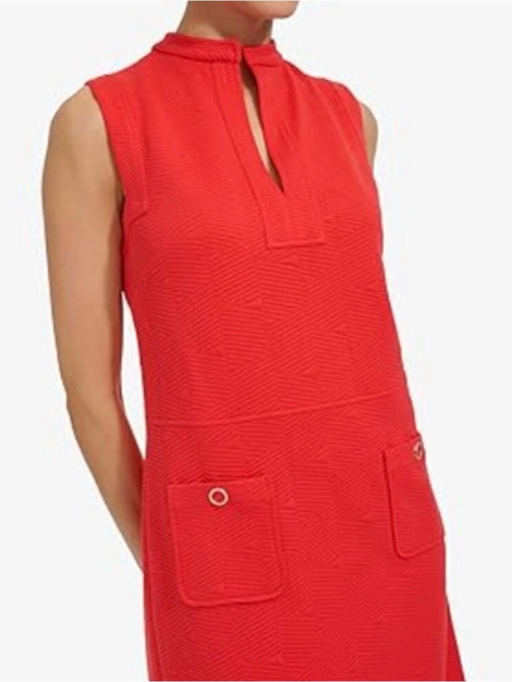 Tommy Hilfiger Sleeveless Split Neck Jacquard Knit Dress Sz 14 Color Guava - Picture 2 of 14